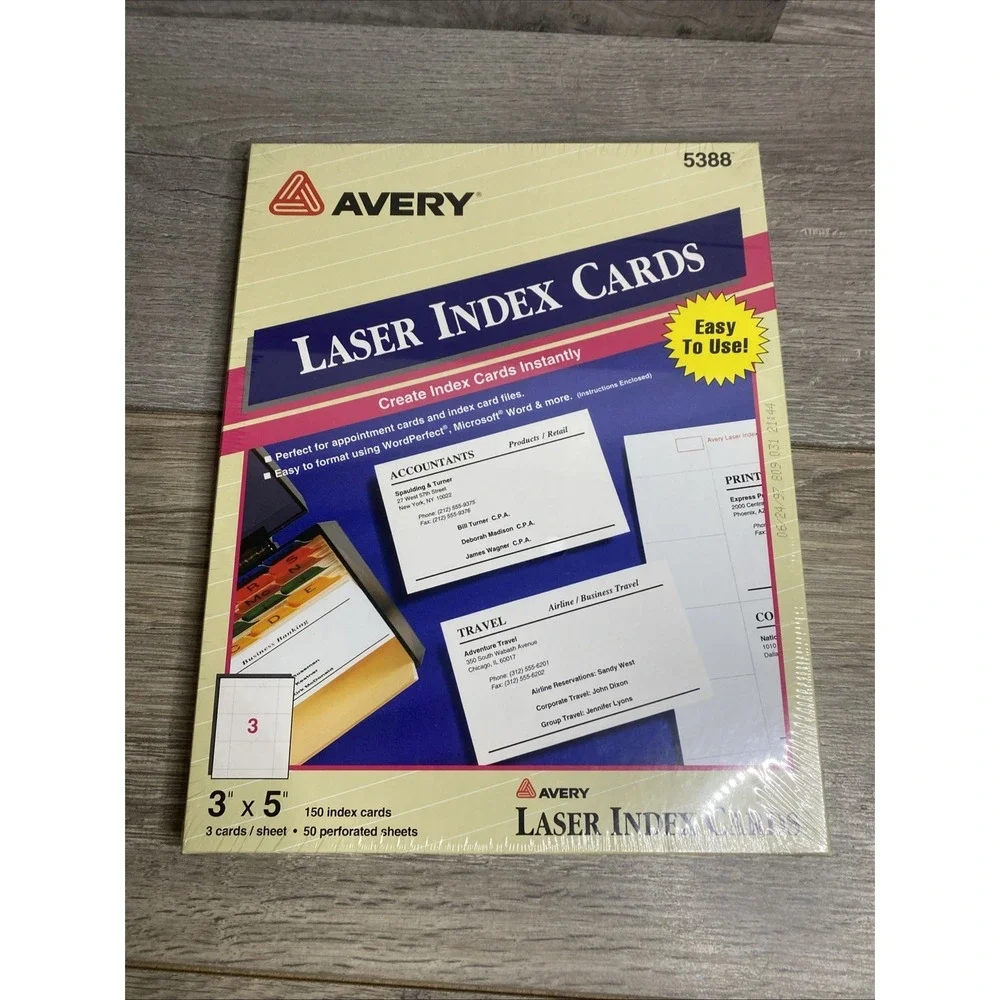 Avery 5388 Printable Laser Index Cards 3‎ x 5 50 Sheets 150 Cards NEW SEALED